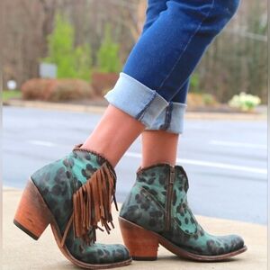 Liberty Black Chita Turquesa Ankle Boot Handmade In Mexico Western Festival Boho